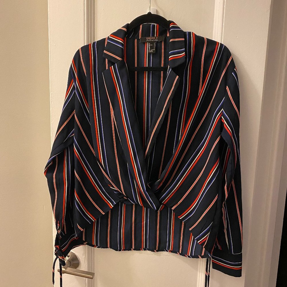 Forever 21 Size S Striped Long Sleeve Flowy Shirt with Collar